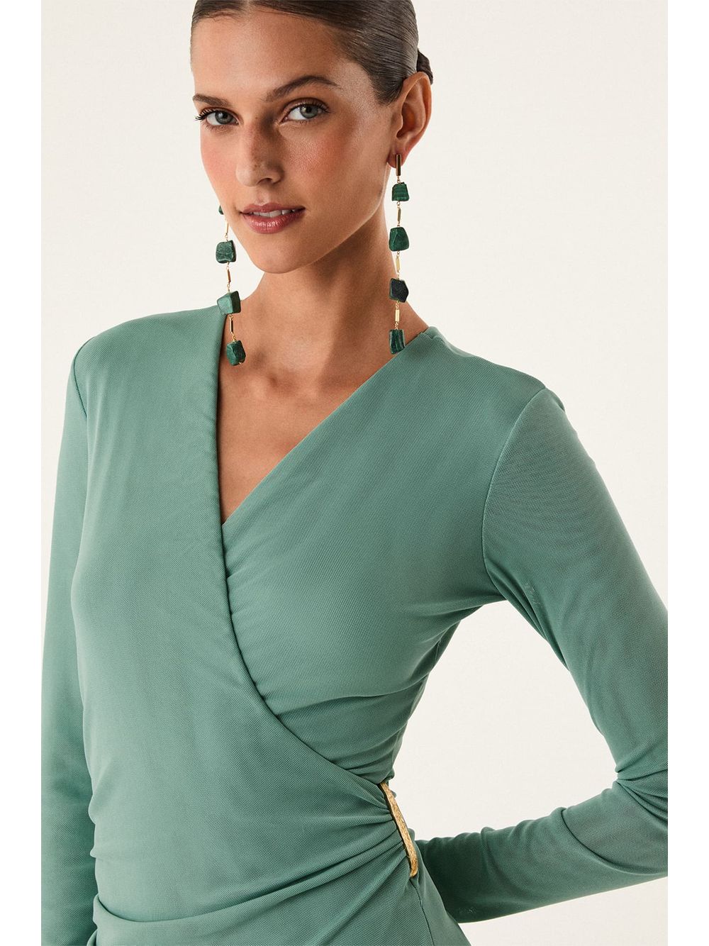 ViX — Vestido Manga Longa Ruama Detalhe Harvest