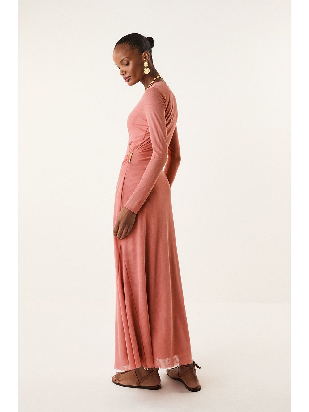 ViX — Vestido Manga Longa Ruama Detalhe Duskin