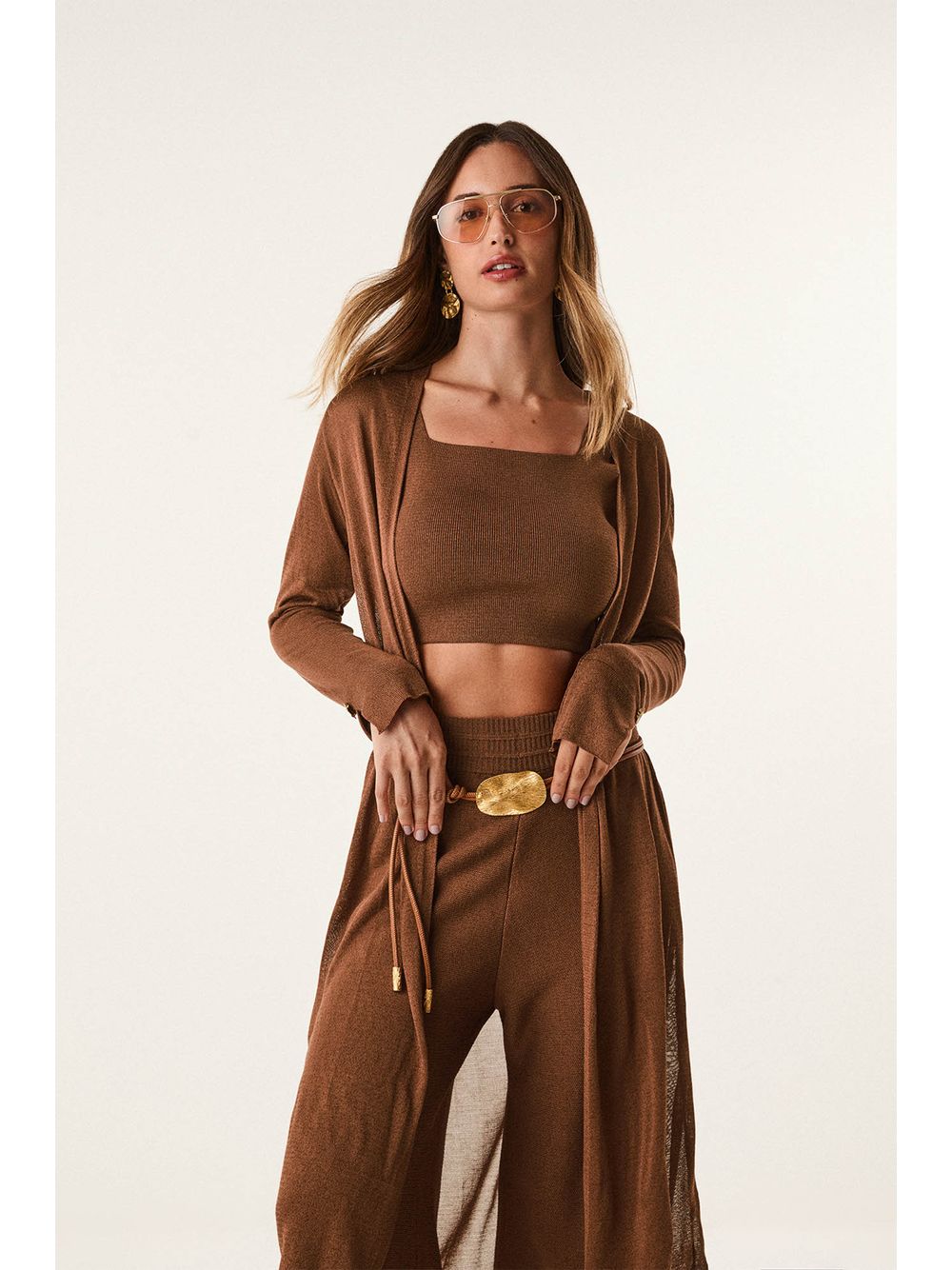 ViX — Cardigan Longo Rita Tricot Camel